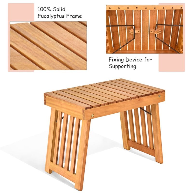 Costway 3-piece Eucalyptus Wood Folding Lounge Chair Set with Table in Red