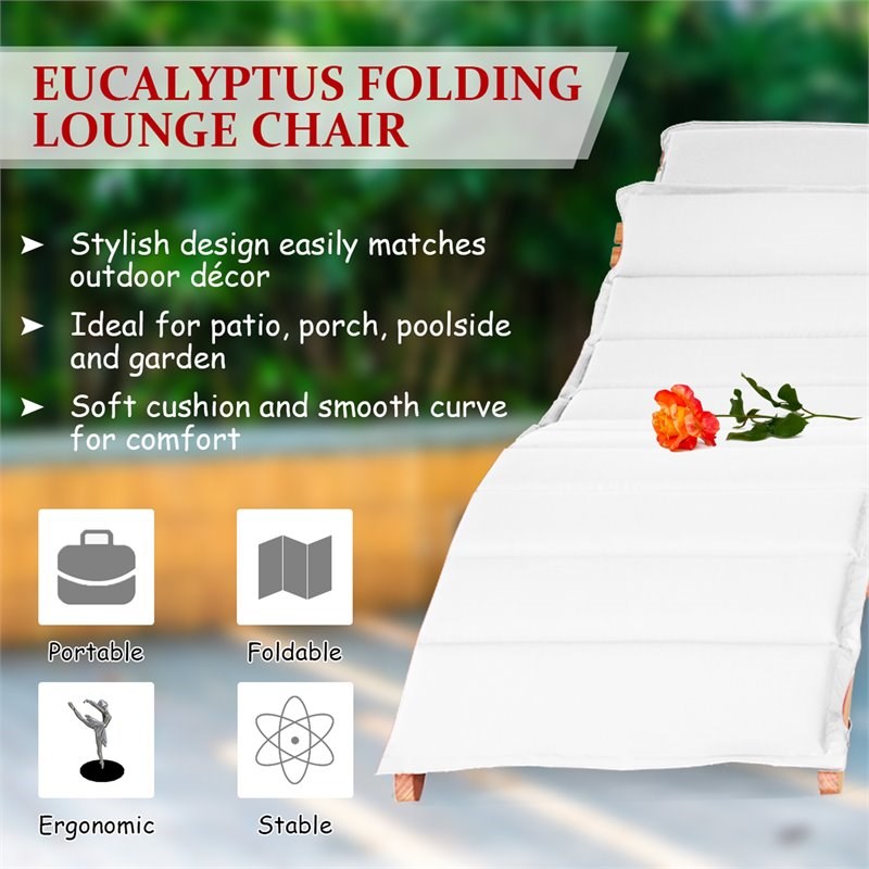 Costway 3-piece Eucalyptus Wood Folding Lounge Chair Set with Table in Red