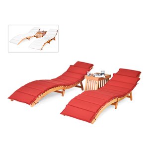 Costway 3-piece Eucalyptus Wood Folding Lounge Chair Set with Table in Red