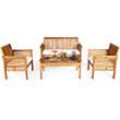 Costway 4-piece Wood Outdoor Sofa Furniture Set with Coffee Table in Natural