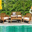 Costway 4-piece Wood Outdoor Sofa Furniture Set with Coffee Table in Natural