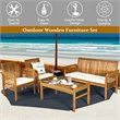 Costway 4-piece Wood Outdoor Sofa Furniture Set with Coffee Table in Natural