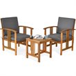 Costway 3-piece Acacia Wood Patio Sofa Set with Sloping Back in Natural/Gray