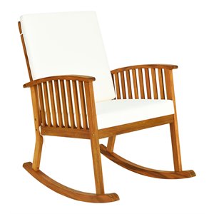 Costway Contemporary Acacia Wood Patio Rocking Chair with Cushion in Natural