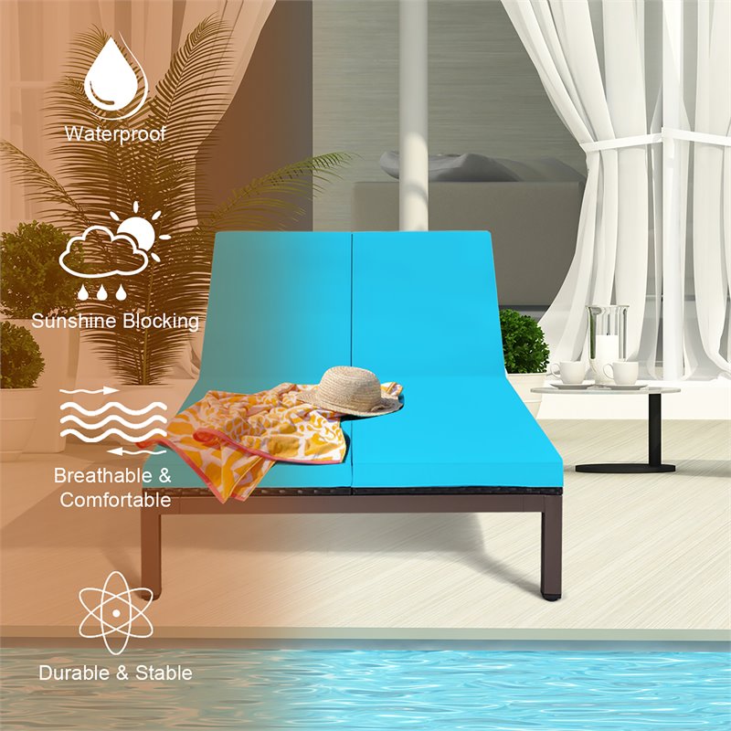 Costway Rattan 2 Person Patio Lounge Chair with Adjustable Backrest in Turquoise Cymax Business