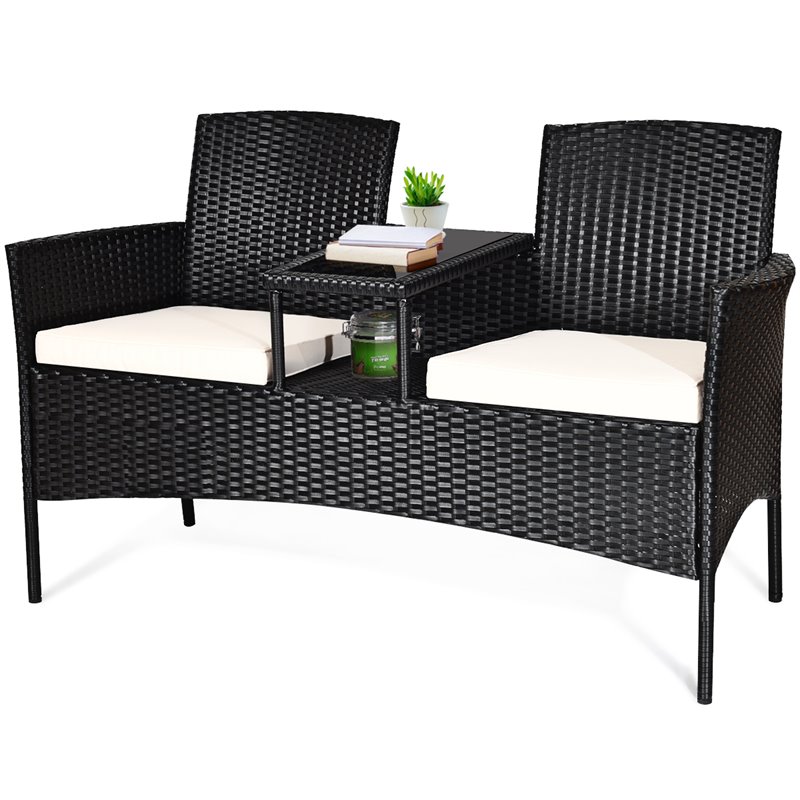 Costway Rattan and Metal Cushioned Seat Patio Conversation Set in Black