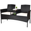 Costway Rattan and Metal Cushioned Seat Patio Conversation Set in Black