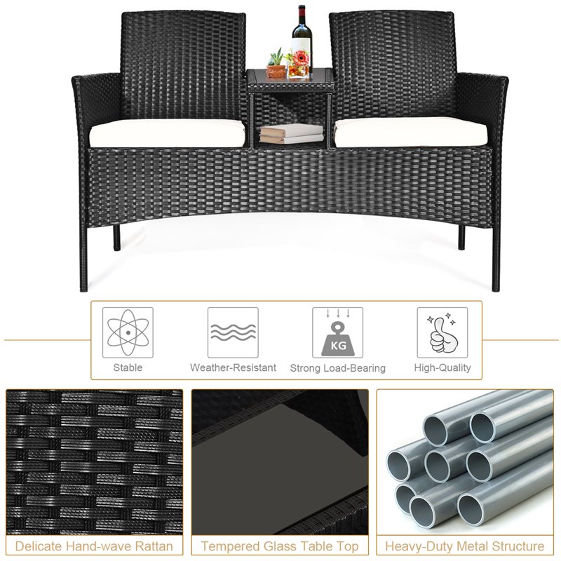 Costway Rattan and Metal Cushioned Seat Patio Conversation Set in Black