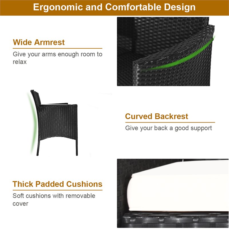 Costway Rattan and Metal Cushioned Seat Patio Conversation Set in Black