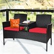 Costway Rattan and Metal Cushioned Seat Patio Conversation Set in Red