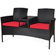 Costway Rattan and Metal Cushioned Seat Patio Conversation Set in Red