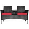 Costway Rattan and Metal Cushioned Seat Patio Conversation Set in Red