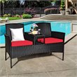 Costway Rattan and Metal Cushioned Seat Patio Conversation Set in Red