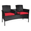 Costway Rattan and Metal Cushioned Seat Patio Conversation Set in Red