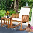 Costway 2-piece Acacia Wood Patio Rocking Chair Set with Coffee Table in Natural
