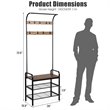 Costway Contemporary Iron and MDF Hall Tree with 9 Hooks in Rustic Brown