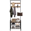 Costway Contemporary Iron and MDF Hall Tree with 9 Hooks in Rustic Brown