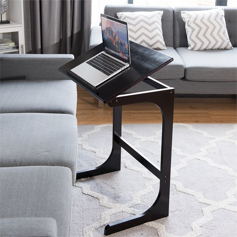 Costway C-Shape Bamboo Adjustable Laptop Desk with Tilting Top in Brown