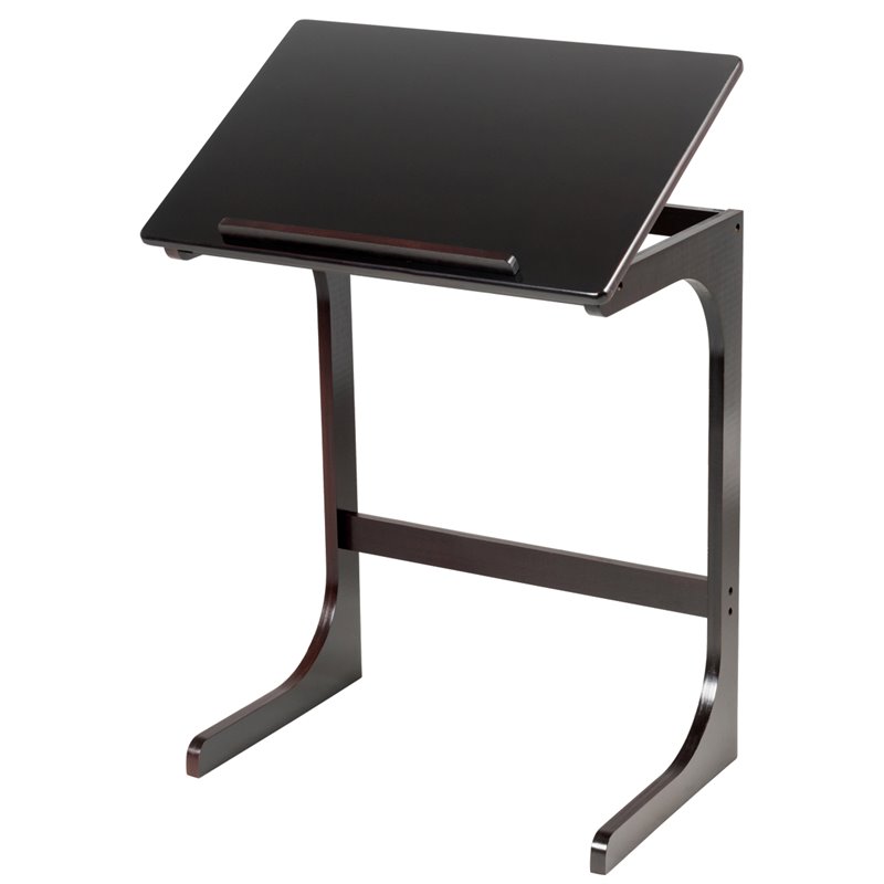 Costway C-Shape Bamboo Adjustable Laptop Desk with Tilting Top in Brown
