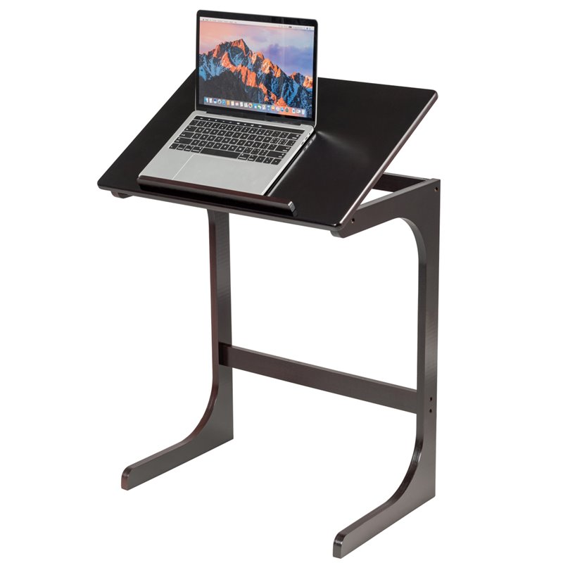 Costway C-Shape Bamboo Adjustable Laptop Desk with Tilting Top in Brown