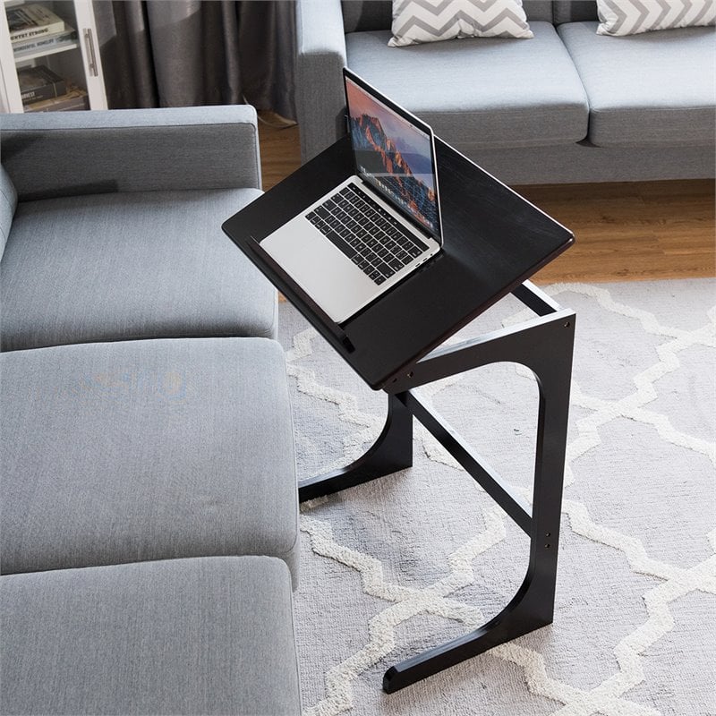 Costway C-Shape Bamboo Adjustable Laptop Desk with Tilting Top in Brown