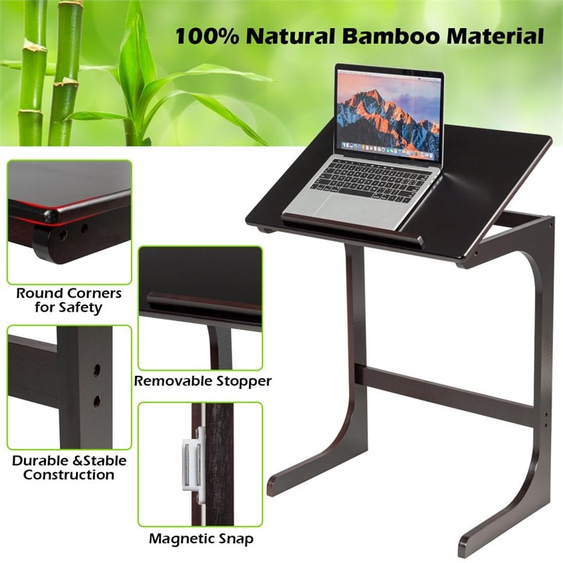Costway C-Shape Bamboo Adjustable Laptop Desk with Tilting Top in Brown