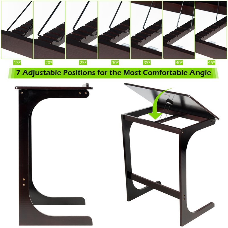 Costway C-Shape Bamboo Adjustable Laptop Desk with Tilting Top in Brown