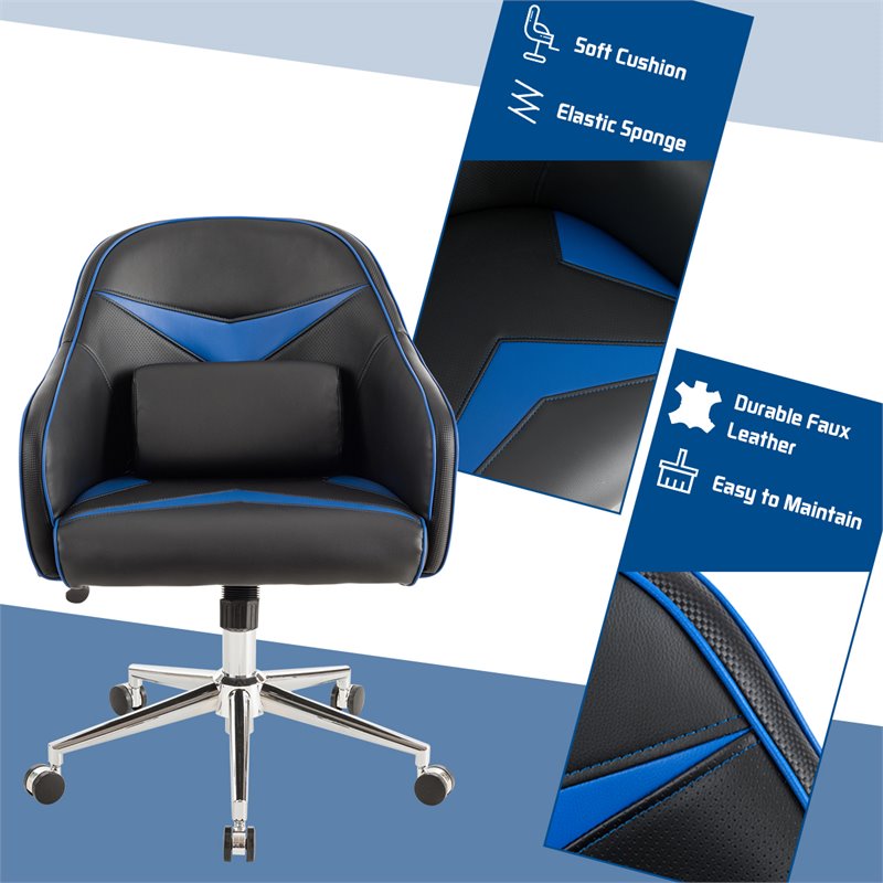 Costway Contemporary PVC & PU Office Chair with Massage Lumbar Support in Blue