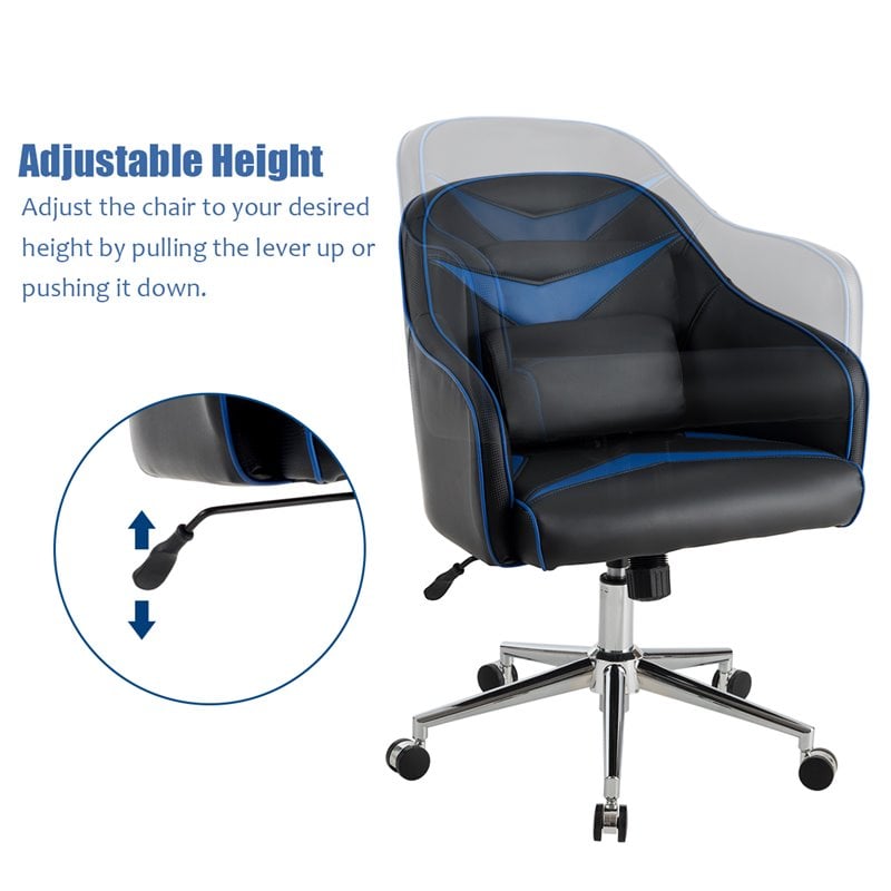 Costway Contemporary PVC & PU Office Chair with Massage Lumbar Support in Blue
