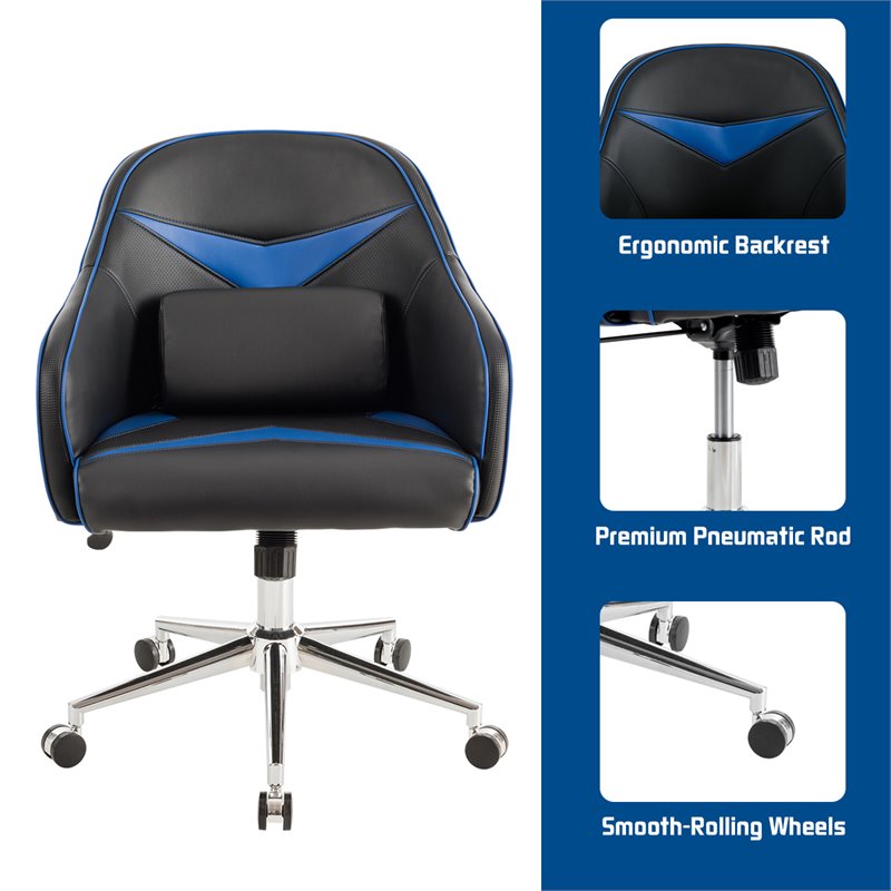 Costway Contemporary PVC & PU Office Chair with Massage Lumbar Support in Blue