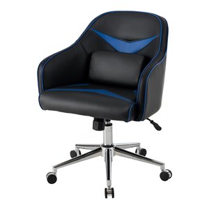 Costway Contemporary PVC & PU Office Chair with Massage Lumbar Support in Blue