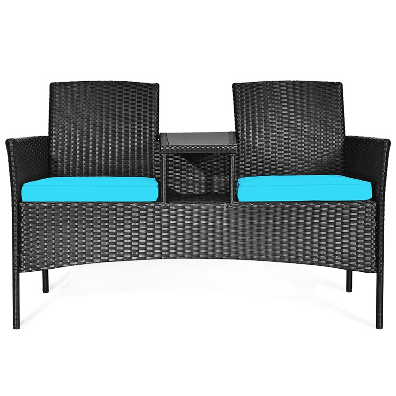 Costway Rattan and Metal Cushioned Seat Patio Conversation Set in Turquoise
