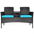 Costway Rattan and Metal Cushioned Seat Patio Conversation Set in Turquoise