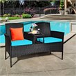 Costway Rattan and Metal Cushioned Seat Patio Conversation Set in Turquoise