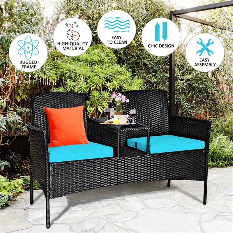 Costway Rattan and Metal Cushioned Seat Patio Conversation Set in