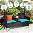 Costway Rattan and Metal Cushioned Seat Patio Conversation Set in Turquoise