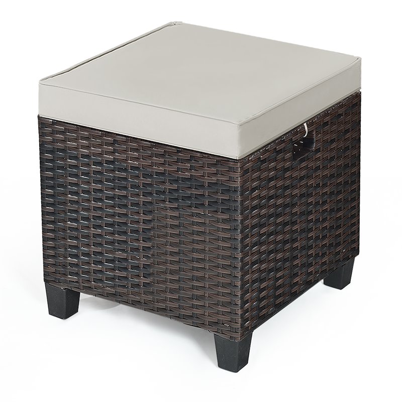 Costway Rattan Cushioned Seat Patio Rattan Ottoman in Brown (Set of 2)