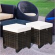 Costway Rattan Cushioned Seat Patio Rattan Ottoman in Brown/White (Set of 2)