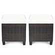 Costway Rattan Cushioned Seat Patio Rattan Ottoman in Brown/White (Set of 2)