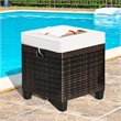 Costway Rattan Cushioned Seat Patio Rattan Ottoman in Brown/White (Set of 2)