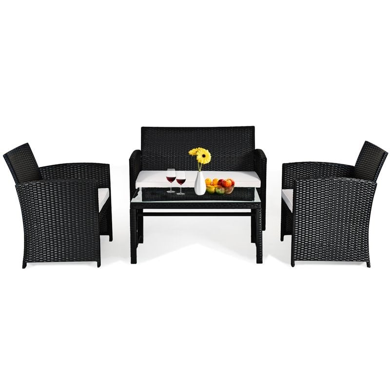 Costway 4-piece Rattan Patio Furniture Set with Cushion in Black