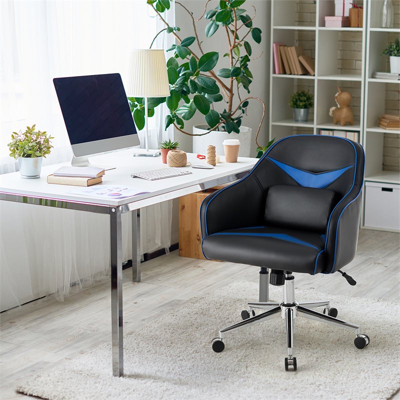Costway PVC and PU Swivel Office Chair with Massage Lumbar Support in Blue