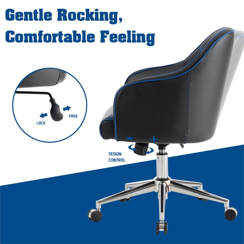 Costway PVC and PU Swivel Office Chair with Massage Lumbar Support in Blue