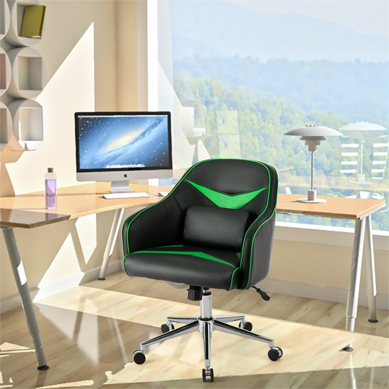 Costway PVC & PU Office Chair with Massage Lumbar Support in Green/Black