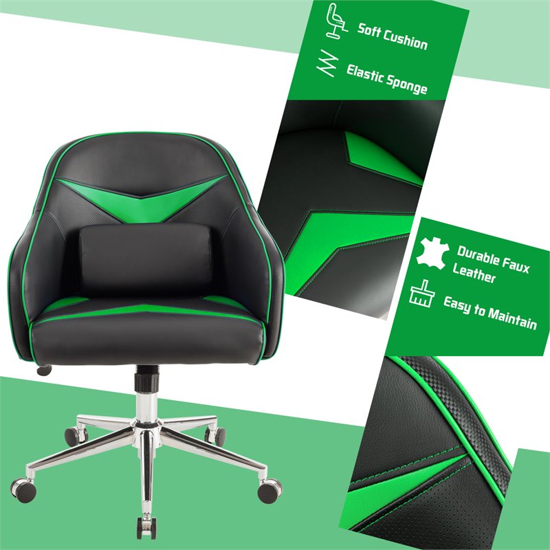 Costway PVC & PU Office Chair with Massage Lumbar Support in Green/Black