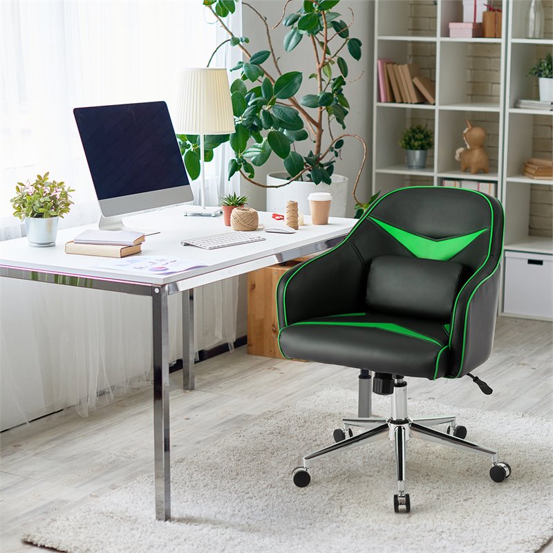 Costway PVC & PU Office Chair with Massage Lumbar Support in Green/Black