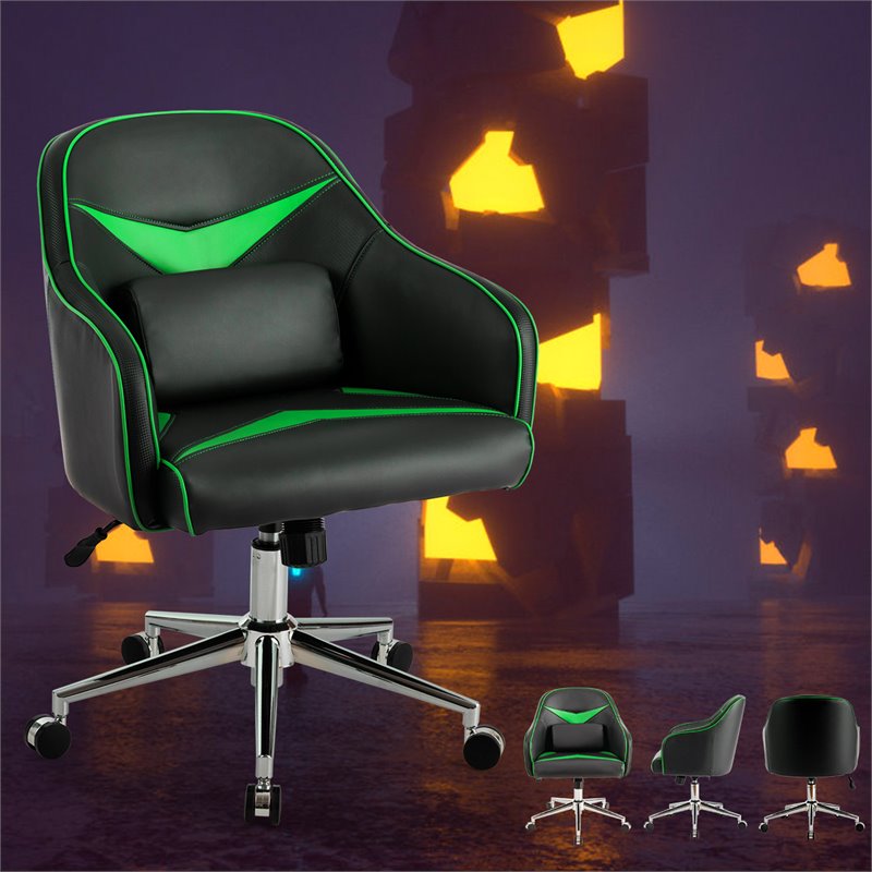 Costway PVC & PU Office Chair with Massage Lumbar Support in Green/Black