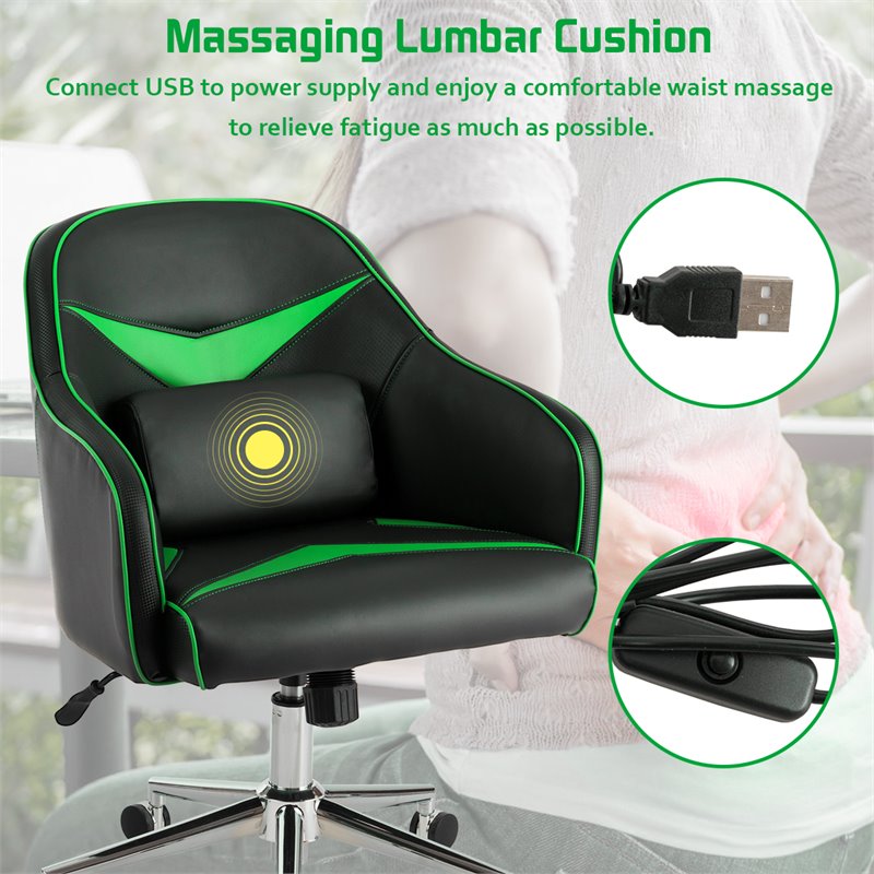Costway PVC & PU Office Chair with Massage Lumbar Support in Green/Black