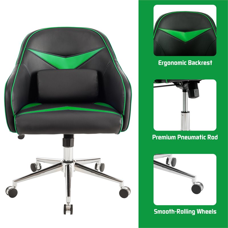 Costway PVC & PU Office Chair with Massage Lumbar Support in Green/Black