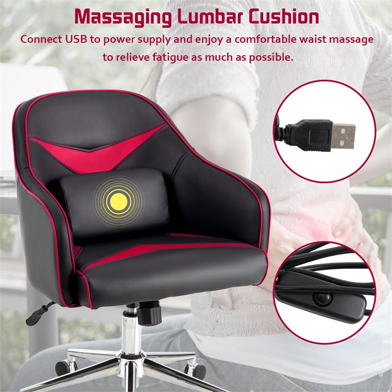 Costway Contemporary PVC & PU Office Chair with Massage Lumbar Support in Red